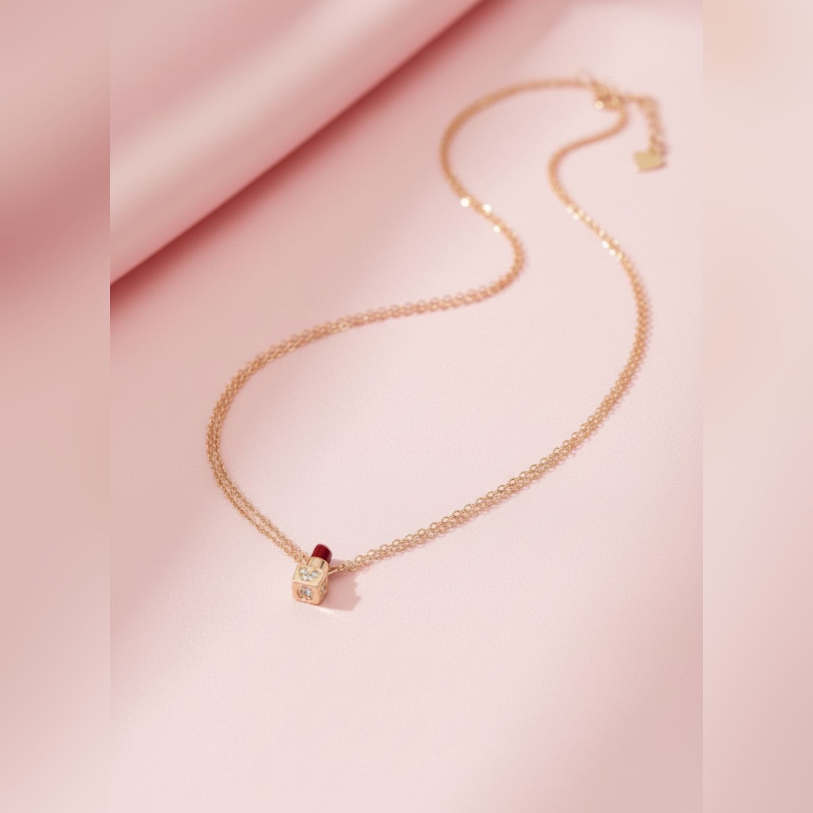 Rose Gold 92.5 Silver Charming Lipstic Minimalist Chain